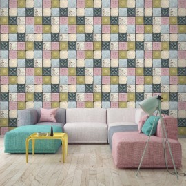 Designer Wallpaper - Antique Tin Tiles - Pastel 